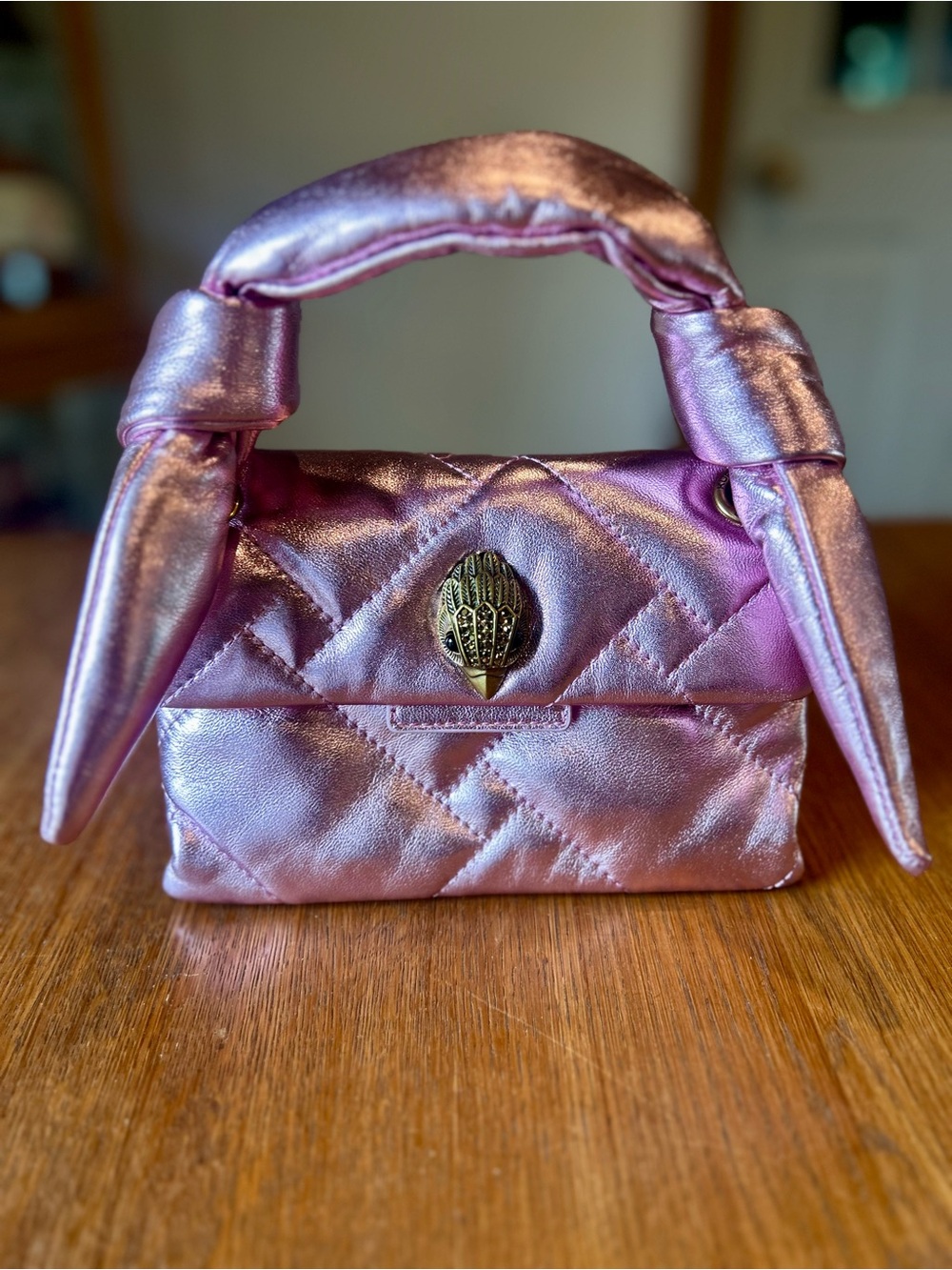 Kurt Geiger Metallic Lavender Quilted Mini Top-Handle Bag